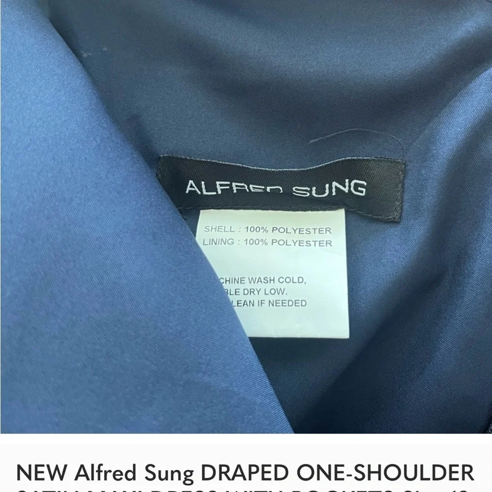 ALFRED SUNG One-Shoulder Navy Maxi Gown New without tags - Picture 4 of 4